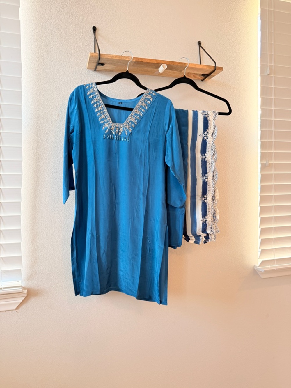 Blue Embroidered V-Neck Mini Dress